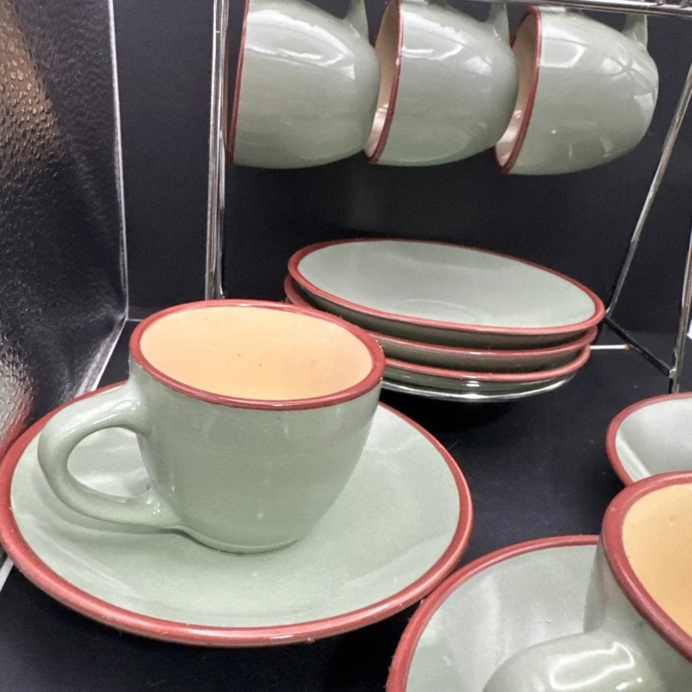Ceramic expresso Cup & Saucer Set w/ Metal Stand, 12-Piece Service for 6 250ml